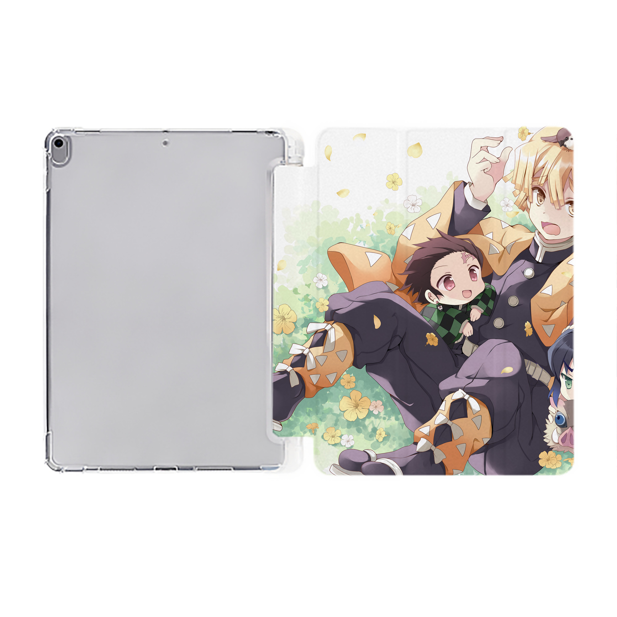 （画像用） 鬼滅の刃（きめつのやいば）竈門 炭治郎／かまど たんじろう Kamado Tanjirou IPad ケース ペン収納付き 三つ折りスタンド PUレザー×シリコン 対応機種9.5/10.5/10.9インチ